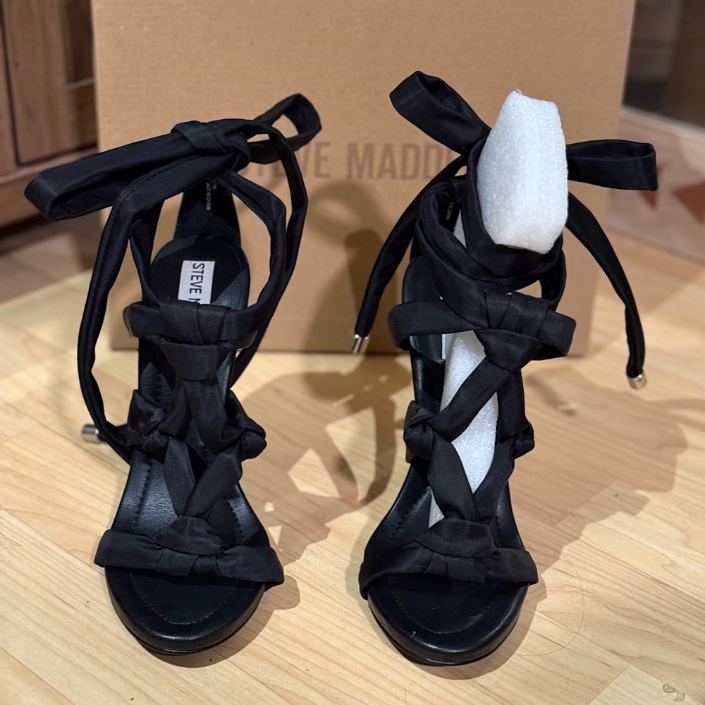 Steve Madden Black Strappy Heels - Picture 2 of 6